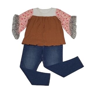 Boho Colorblock Textured Blouse Sheer Bell / Trumpet Ruffle Sleeve Top Patchwork